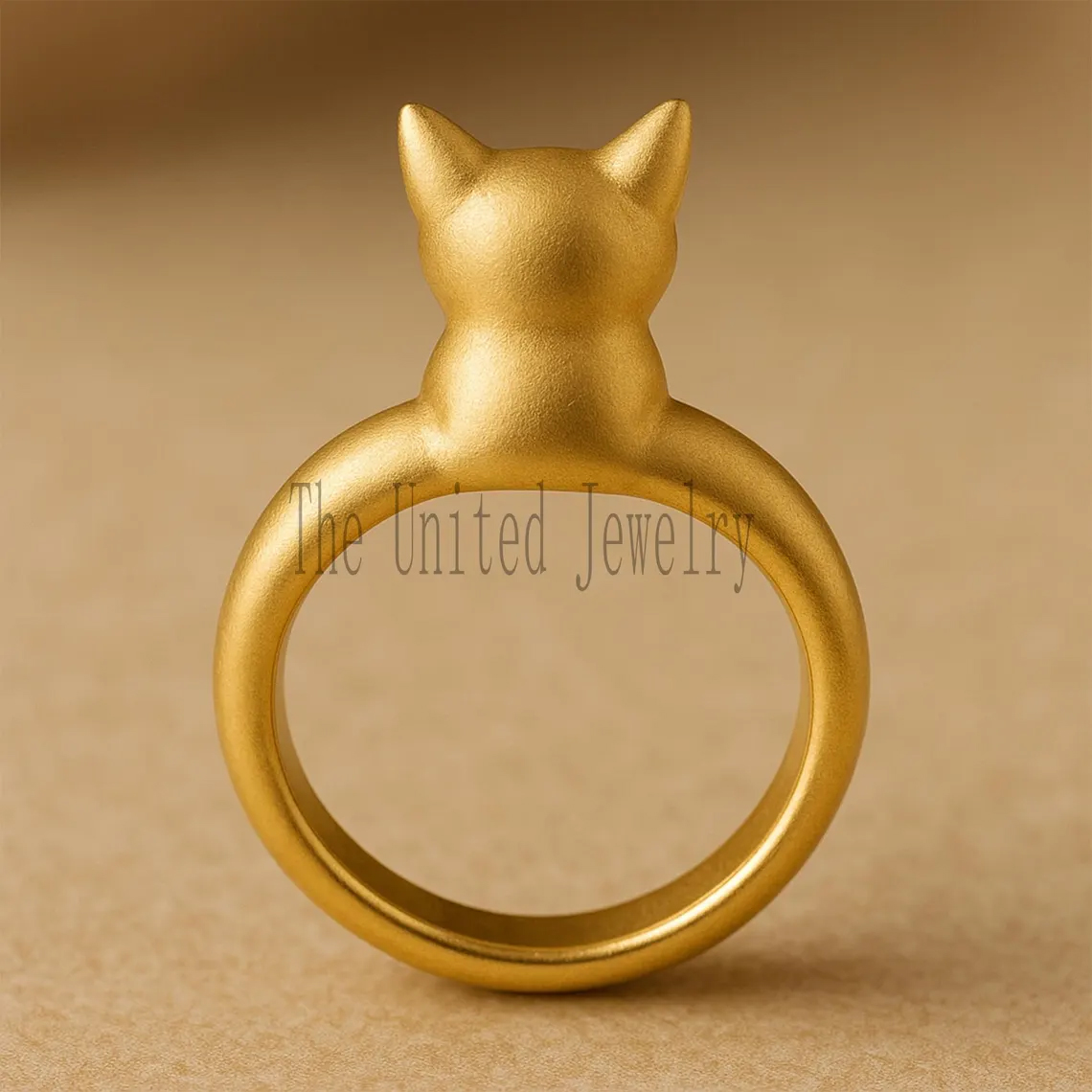 Gold Plated Sterling Silver Cat Ring: 4mm Moissanite, Dainty Animal Jewelry