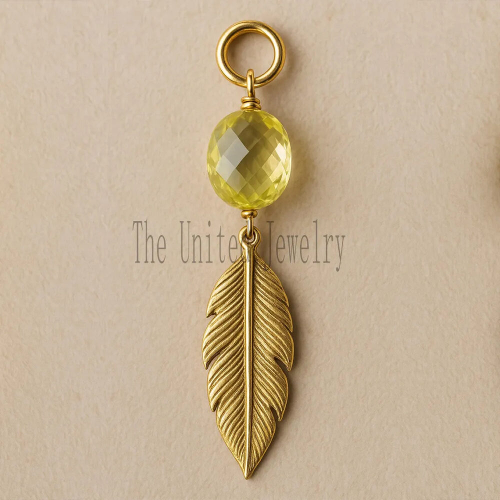 Sterling Silver Lemon Quartz Pendant Necklace: Leaf Design, Gemstone Jewelry