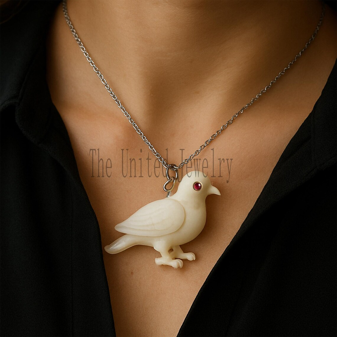 Hand Carved Sterling Silver Bird Pendant: Ruby Eye Pagan Amulet