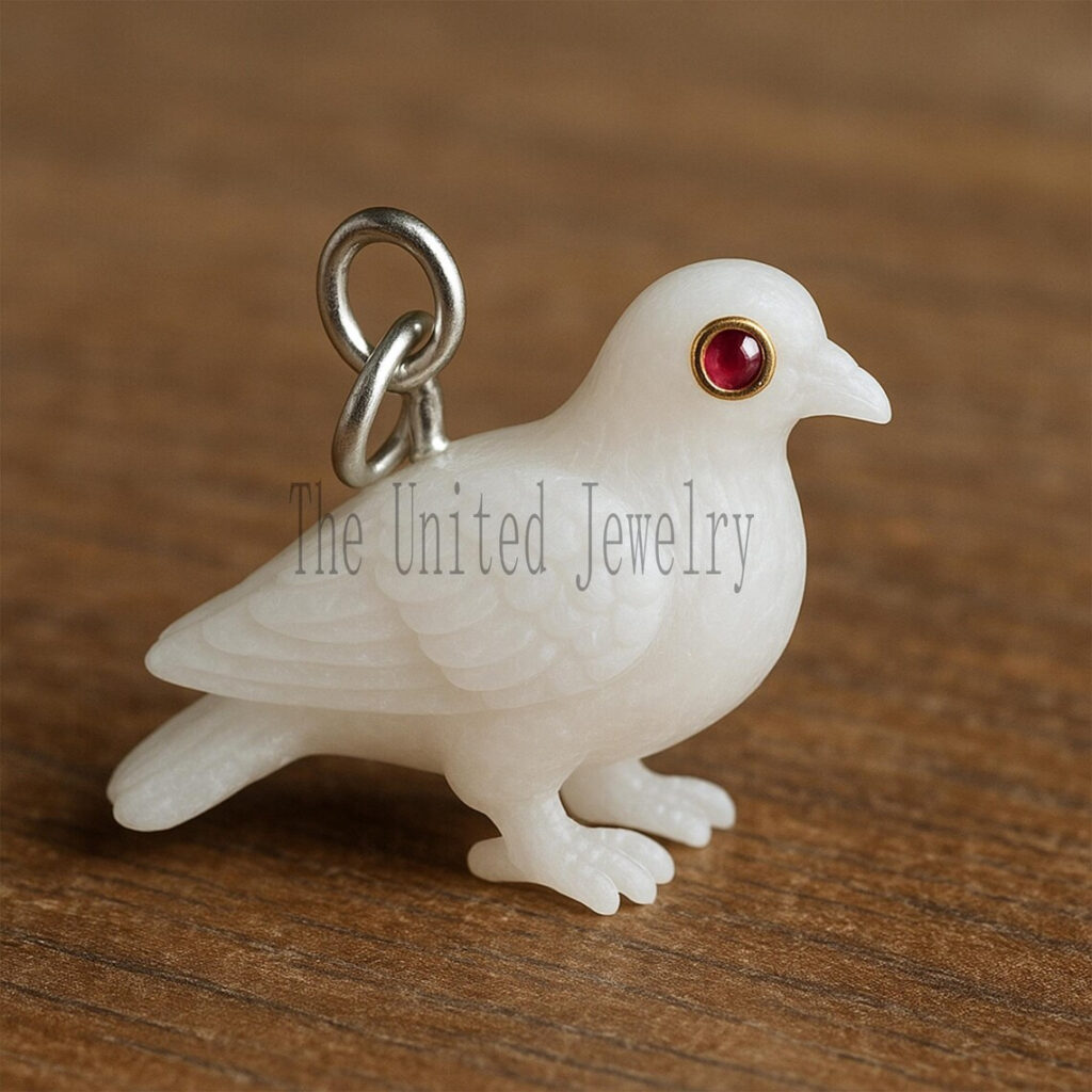 Hand Carved Sterling Silver Bird Pendant: Ruby Eye Pagan Amulet