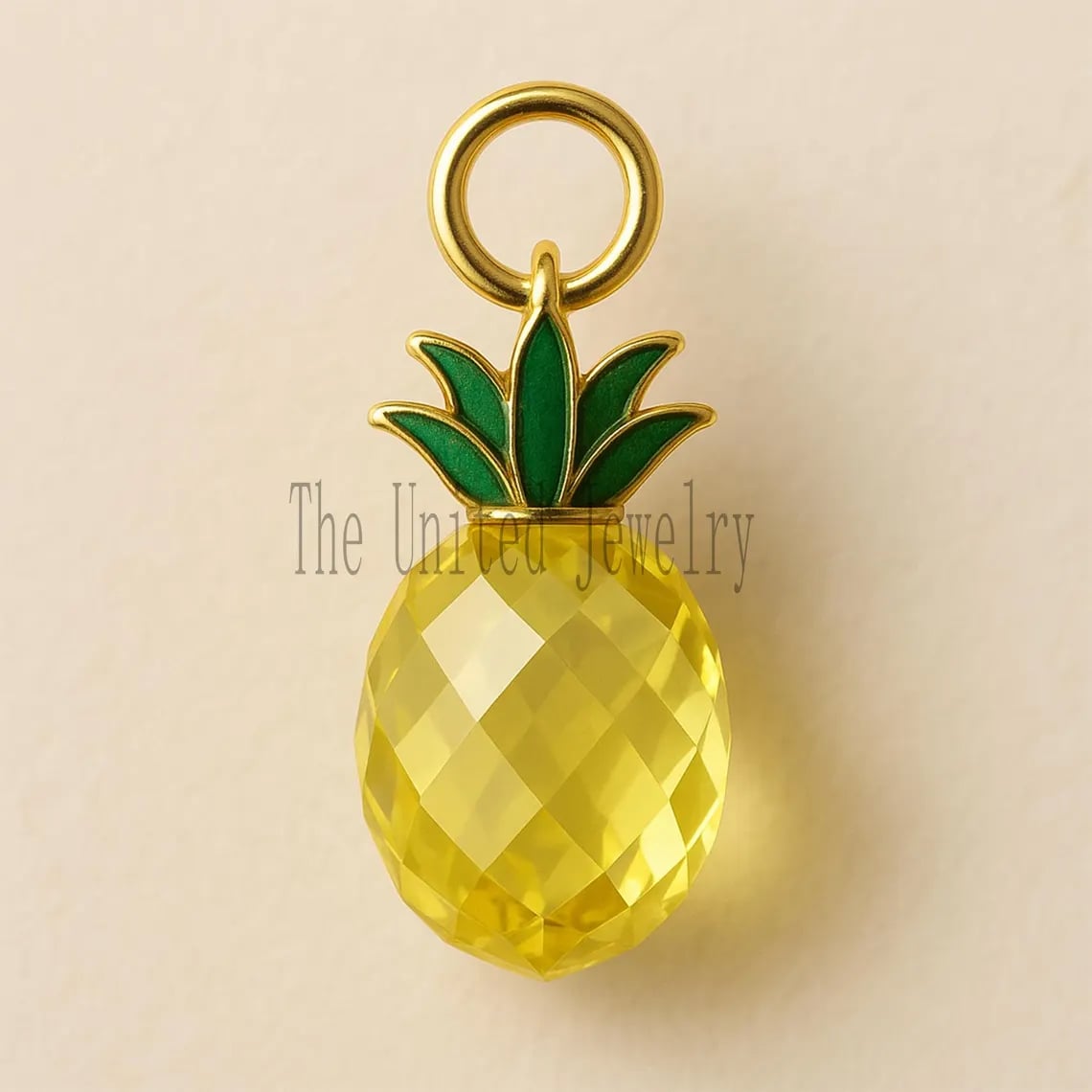 Lemon Quartz Pineapple Pendant: Green Enamel, Sterling Silver Vermeil