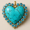 Turquoise Heart Pendant: Blue Topaz Halo, Gold Vermeil Sterling Silver
