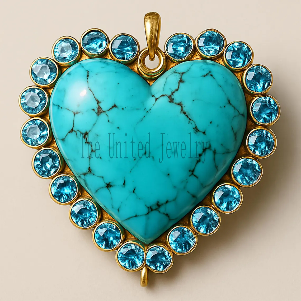 Turquoise Heart Pendant: Blue Topaz Halo, Gold Vermeil Sterling Silver