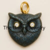 Hand-Carved Sterling Silver Owl Pendant: Diamond Eyes, Gold Jump Ring