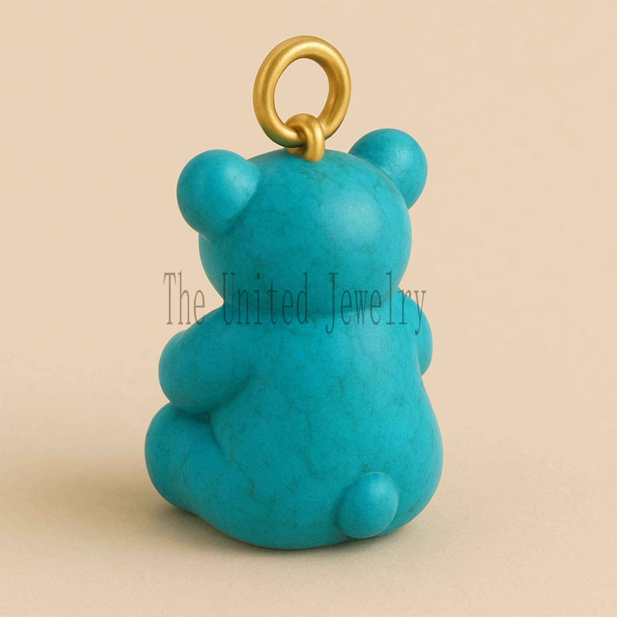 14K Gold Turquoise Heart Teddy Bear Charm Pendant - Sterling Silver