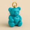14K Gold Turquoise Heart Teddy Bear Charm Pendant - Sterling Silver