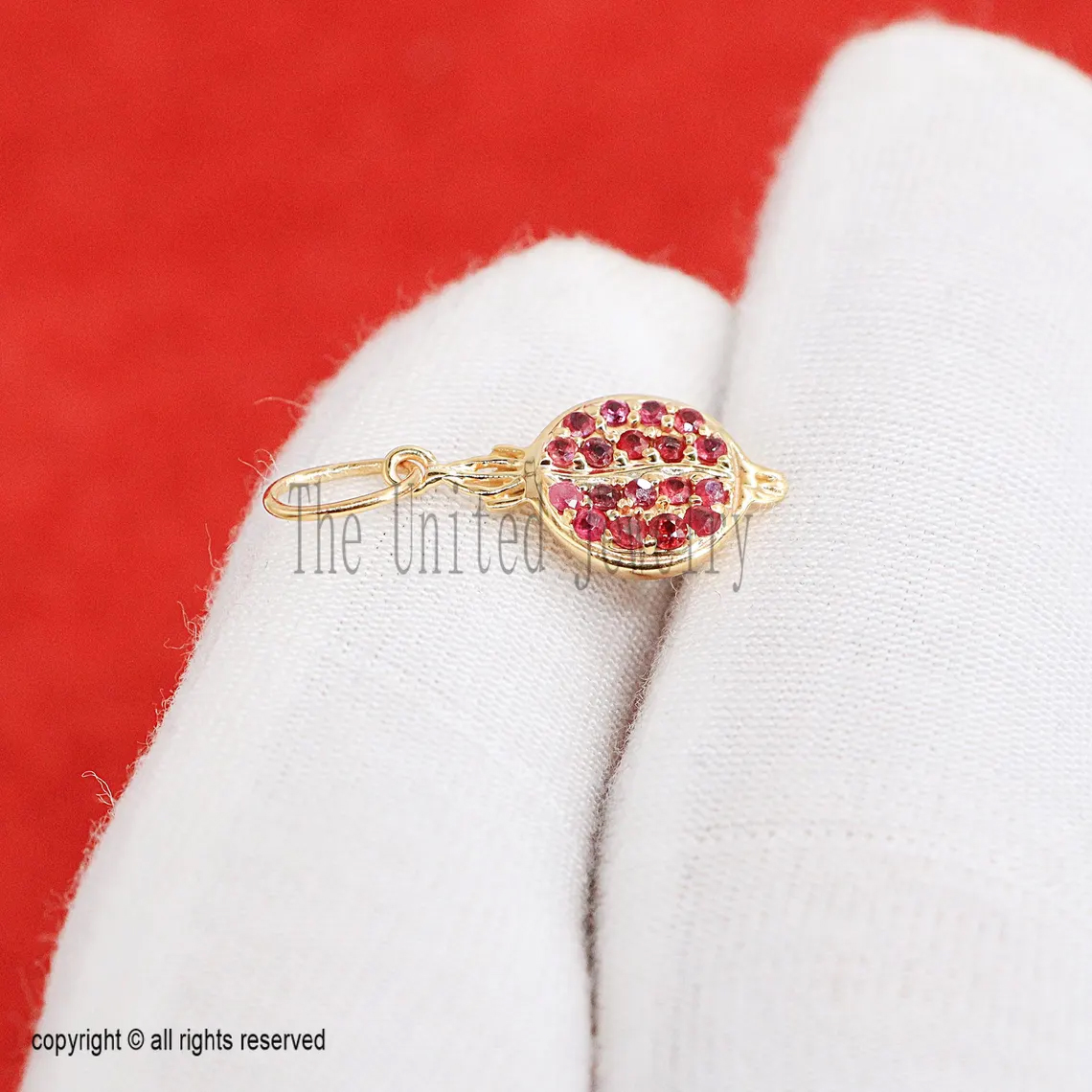14k Gold Pomegranate Pendant with Ruby Accent - Valentine Charm