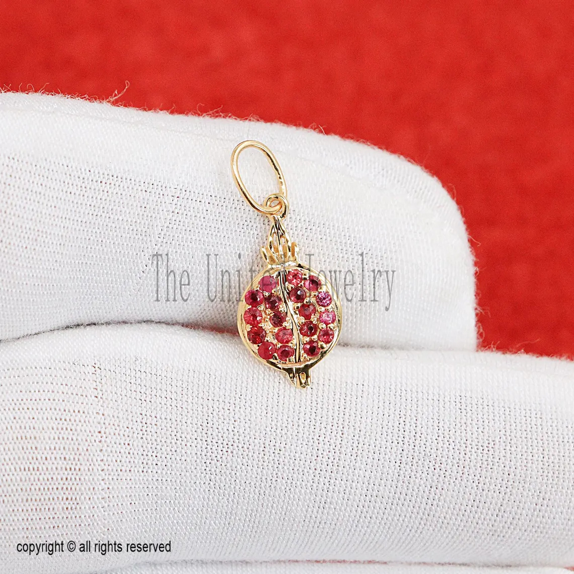 14k Gold Pomegranate Pendant with Ruby Accent - Valentine Charm