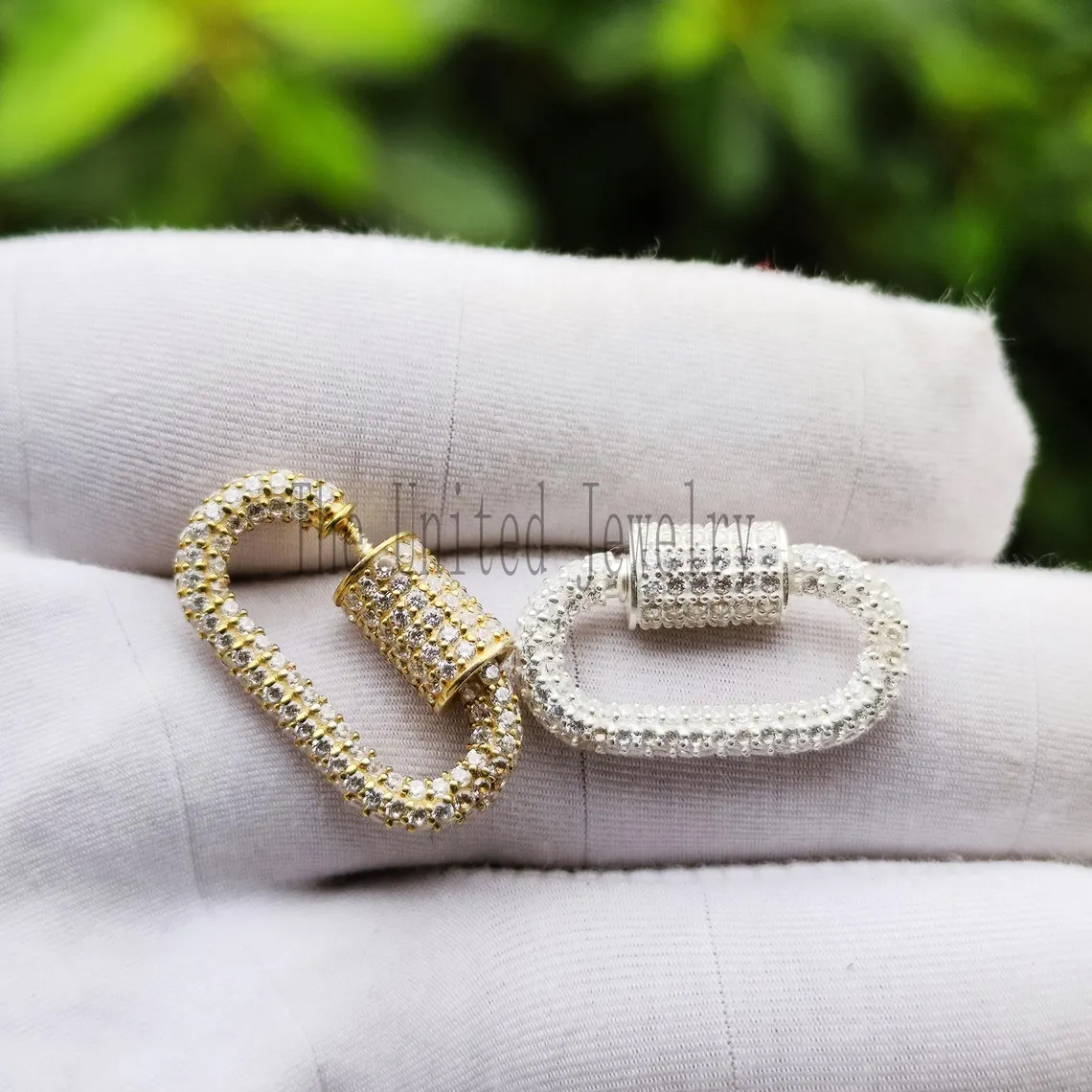 Yellow Gold Plating Handmade Pave Diamond Carabiner Clasp Lock Jewelry