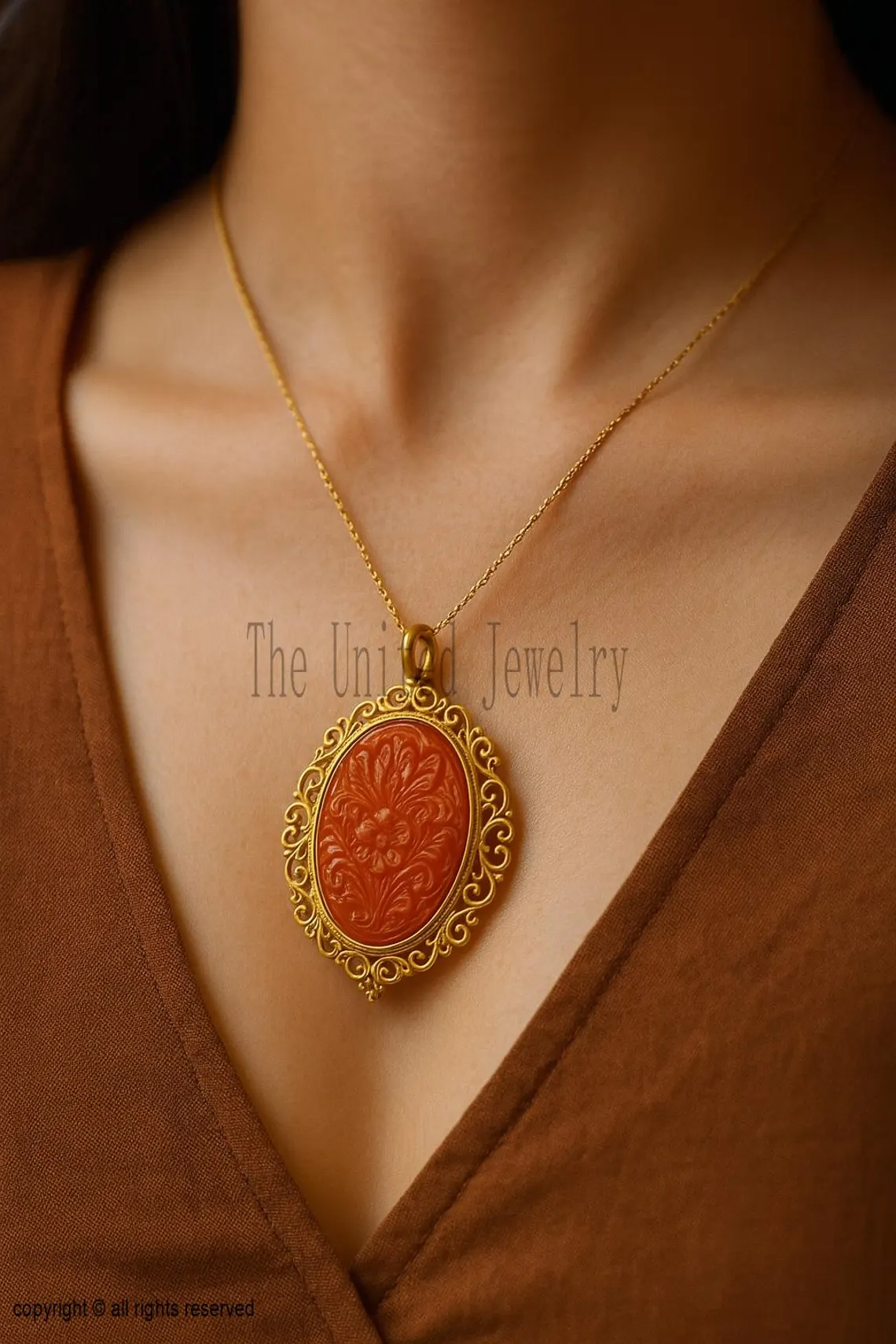 Carnelian Celtic Pendant: Gold Plated Sterling Silver Floral Necklace