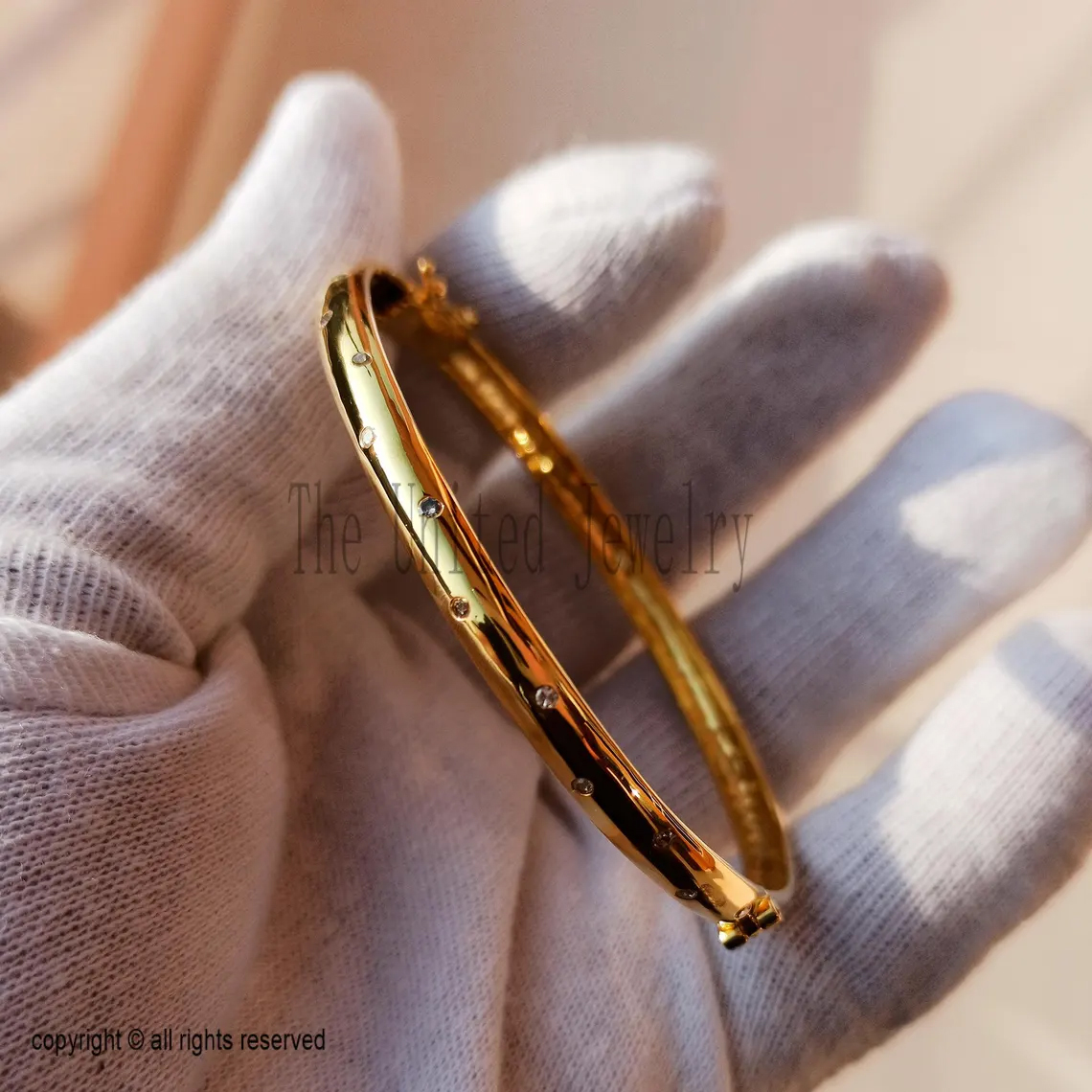 Pave Diamond Bangle: Gold Plated Sterling Silver Stackable Bracelet