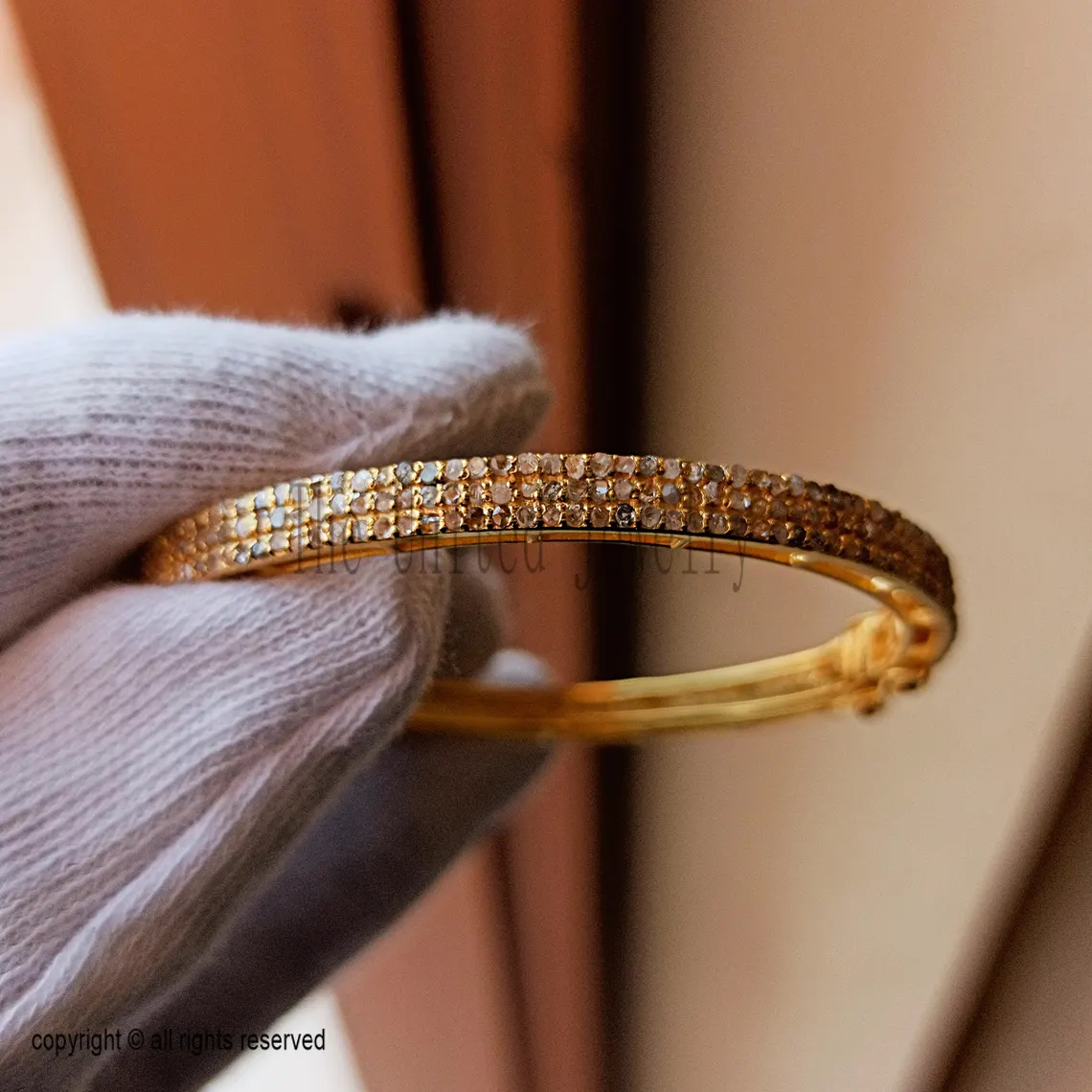 Pave Diamond Bangle: Gold Plated Sterling Silver Stackable Bracelet