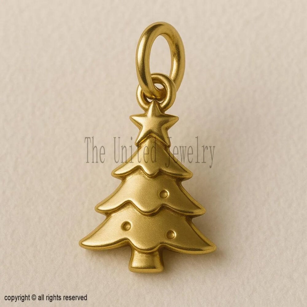 Gold Christmas Tree Charm – 18K Gold Plated Sterling Silver Pendant
