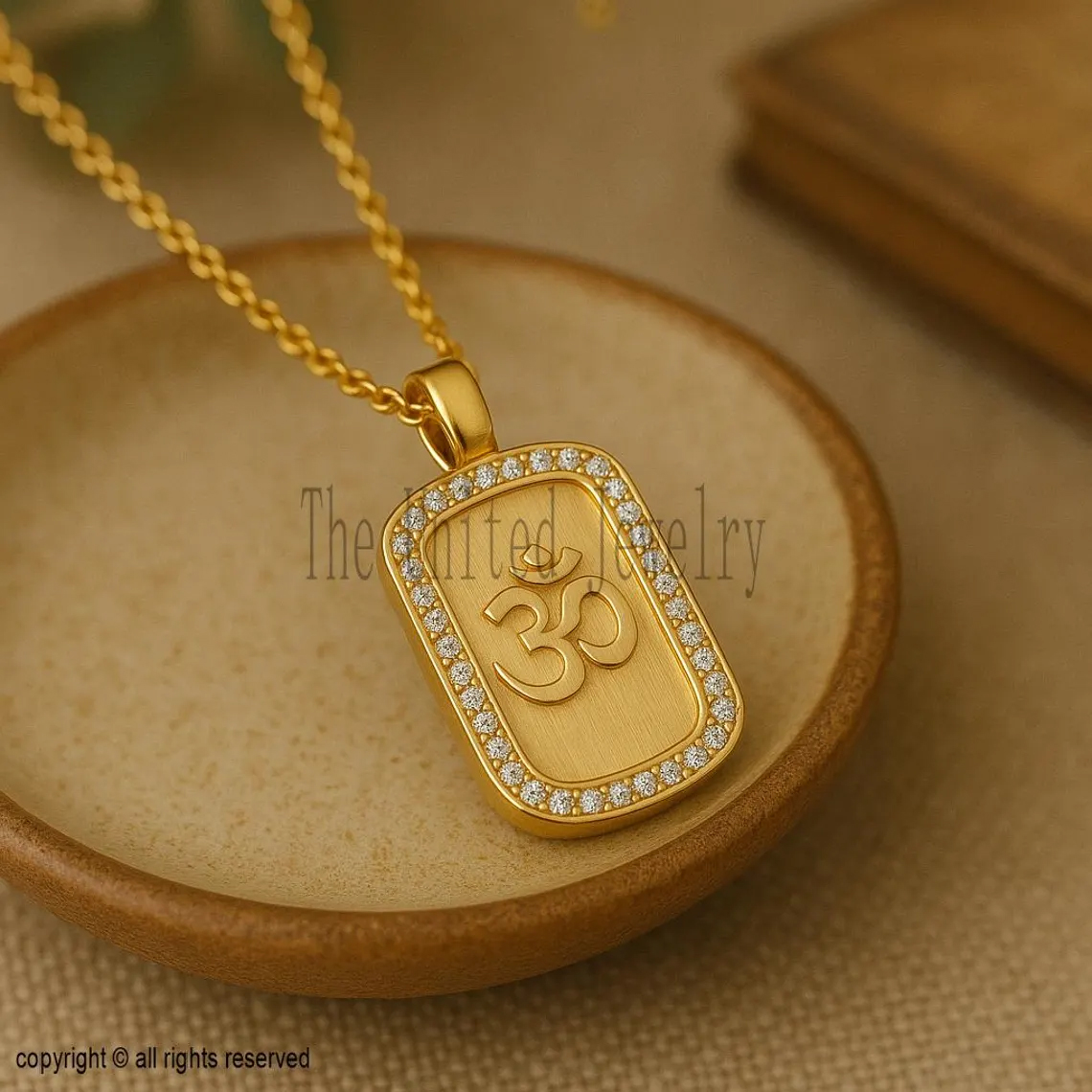 Gold Plated Sterling Silver OM Pendant Necklace – CZ Hindu Jewelry