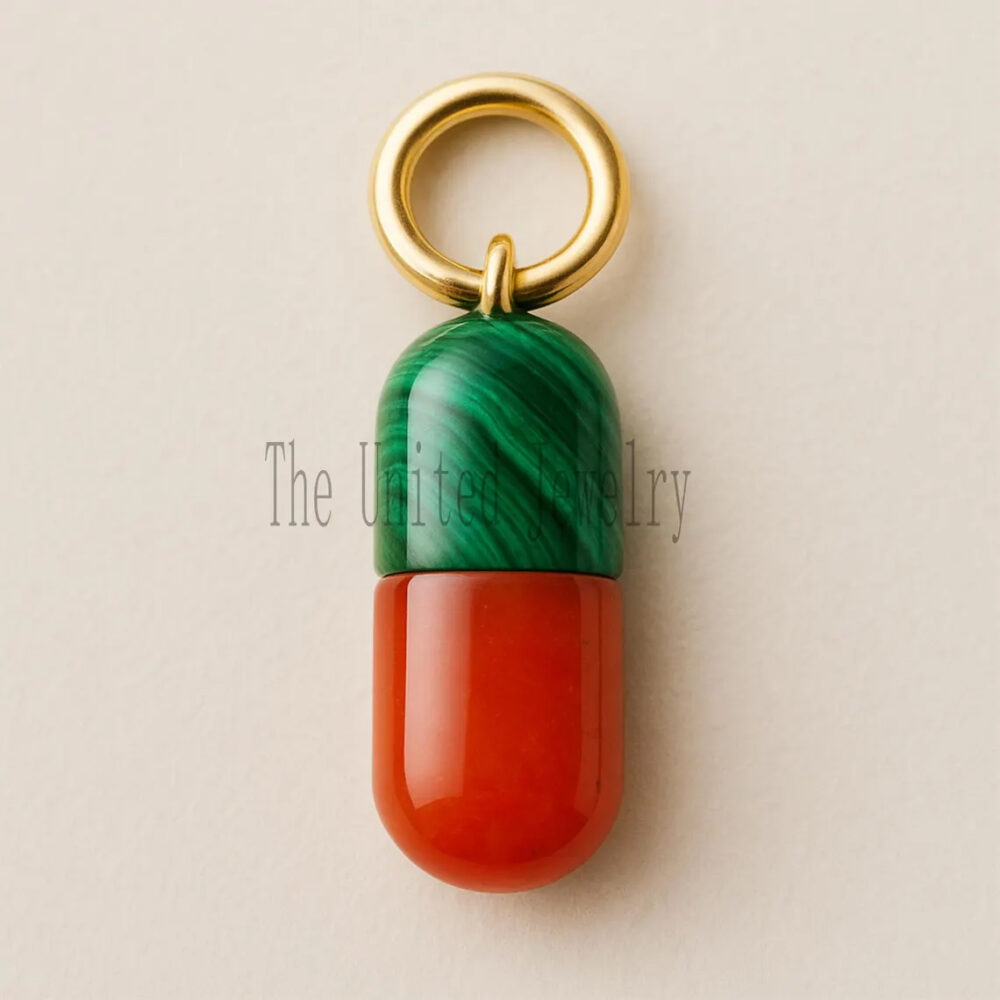 Malachite Carnelian Pendant: Gold Plated Sterling Silver Capsule Charm