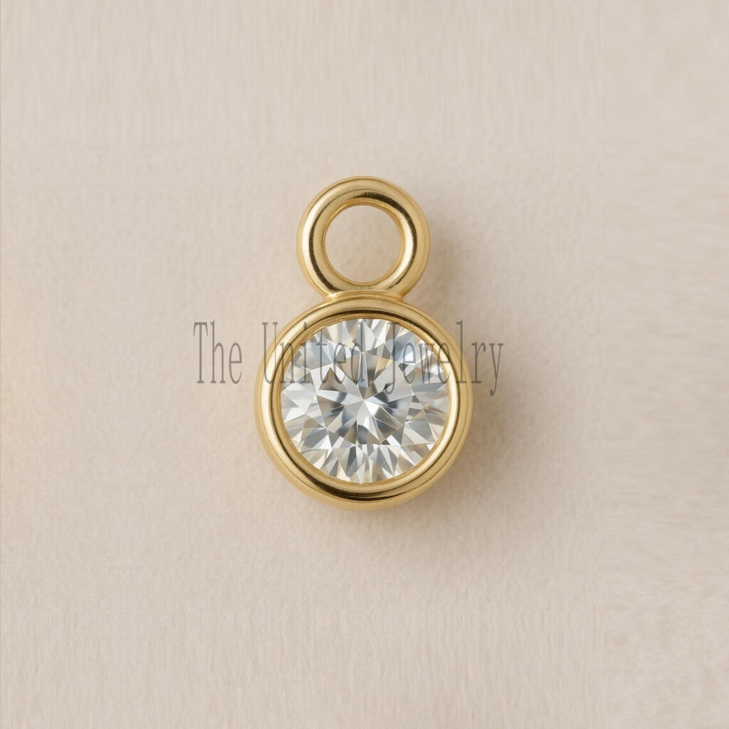 14K Gold Moissanite Bezel Pendant – 5mm Round Brilliant Solitaire Charm
