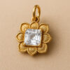 Gold Plated Sterling Silver Lotus Pendant: Princess Cut Moissanite Charm