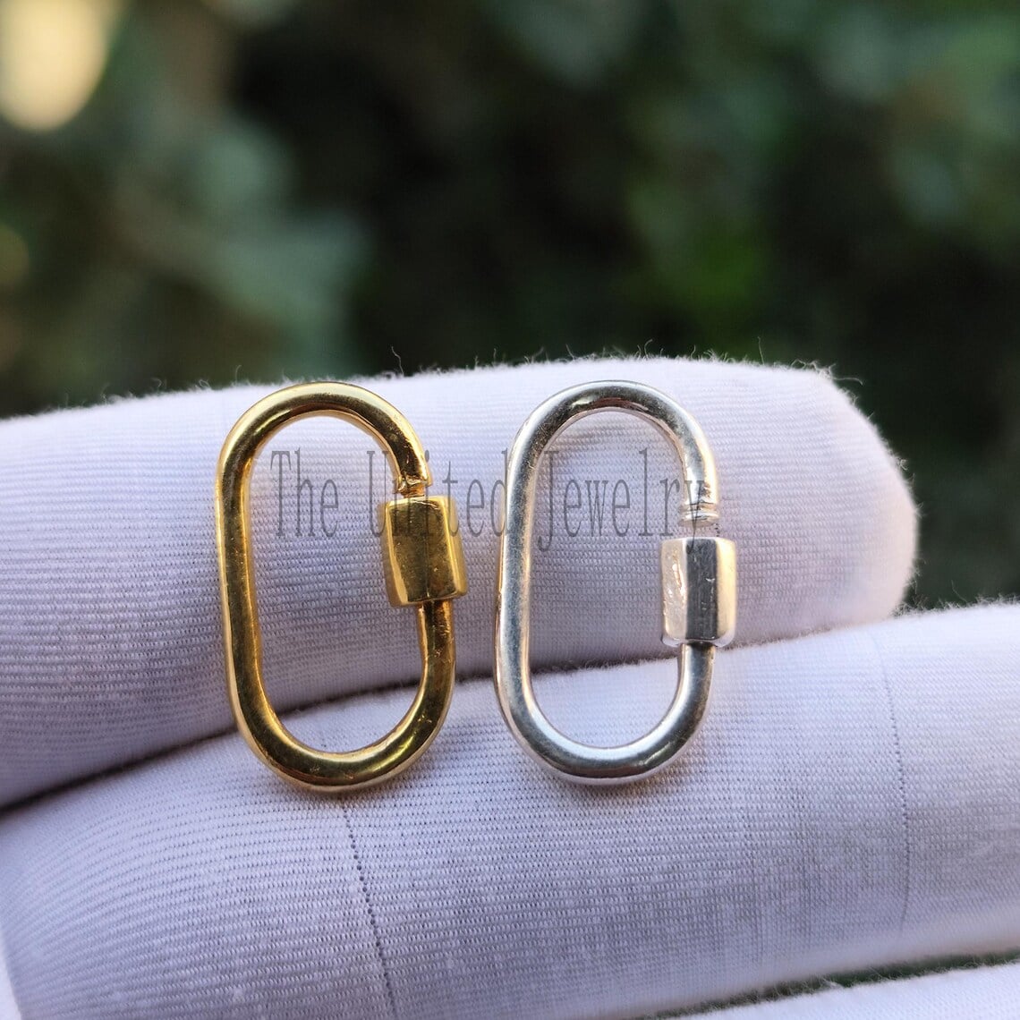 Yellow Gold Plating Oval Carabiner Clasp Lock Jewelry Findings 925 Sterling Silver