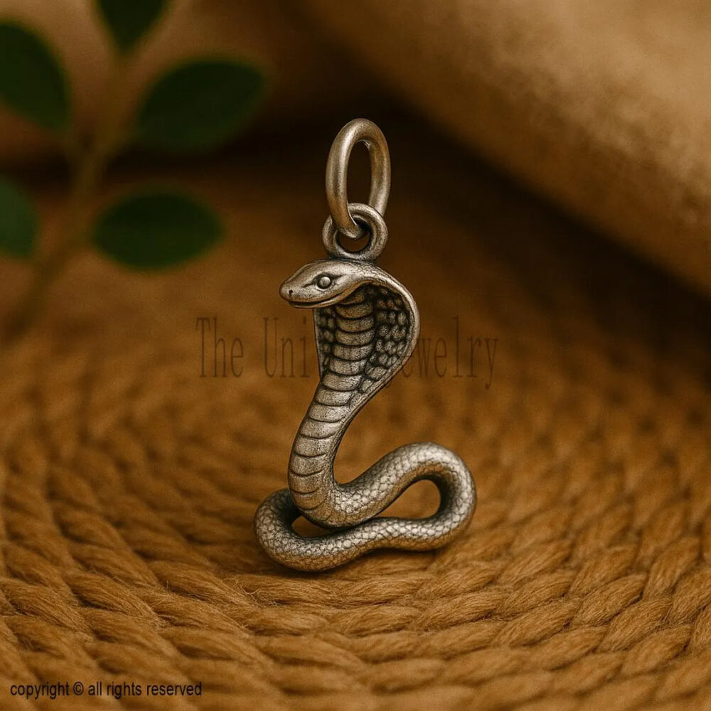 Oxidized Sterling Silver Cobra Pendant • Snake Amulet Charm
