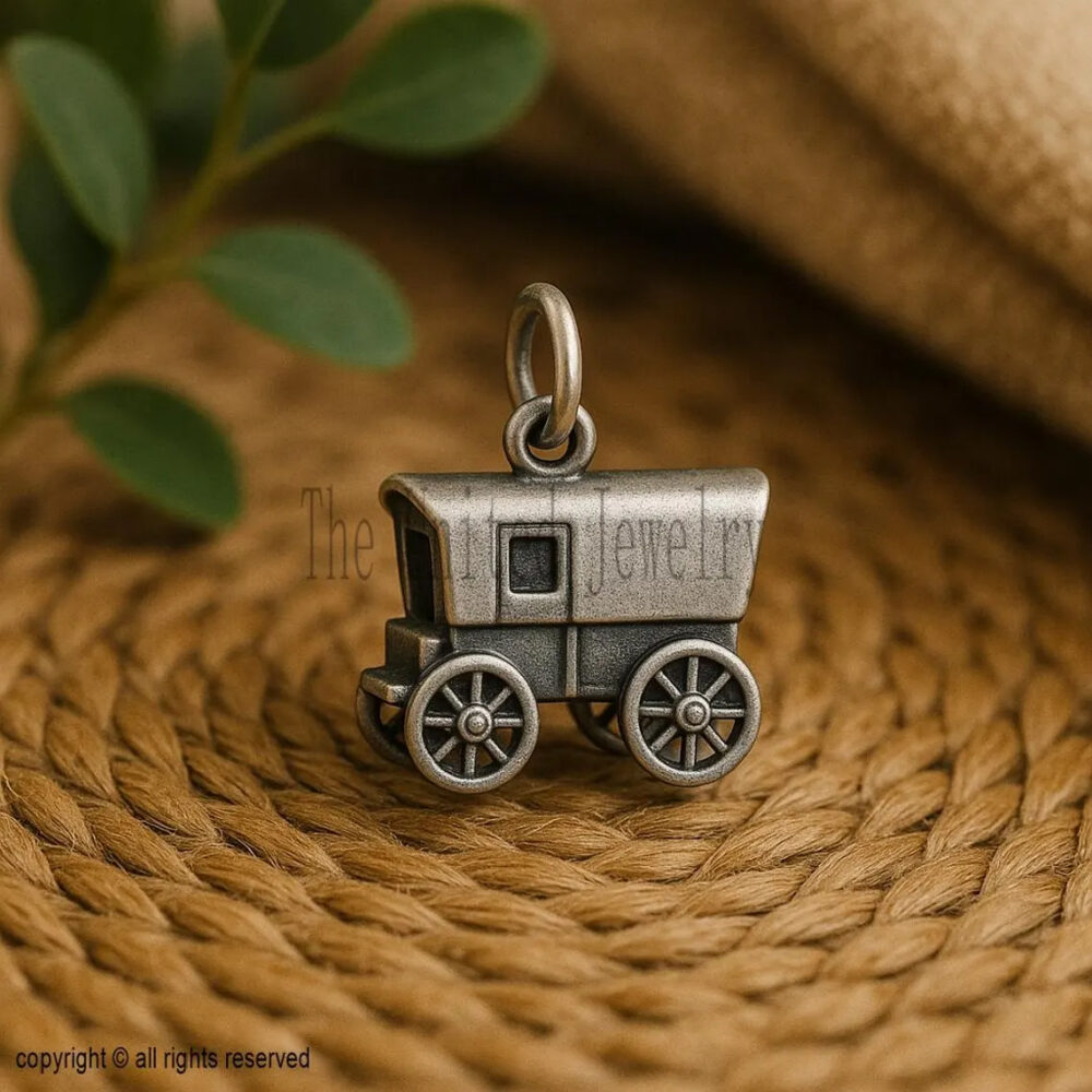 Oxidized Sterling Silver Vintage Wagon Charm | Travel Jewelry