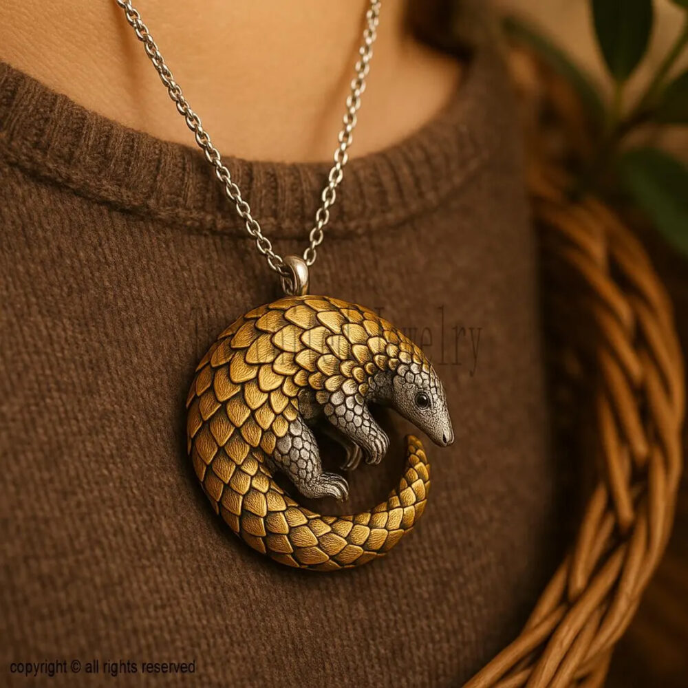 Pangolin Pendant Necklace | Handcrafted Silver & Gold Two-Tone Animal Pendant | Wildlife Lover Gift