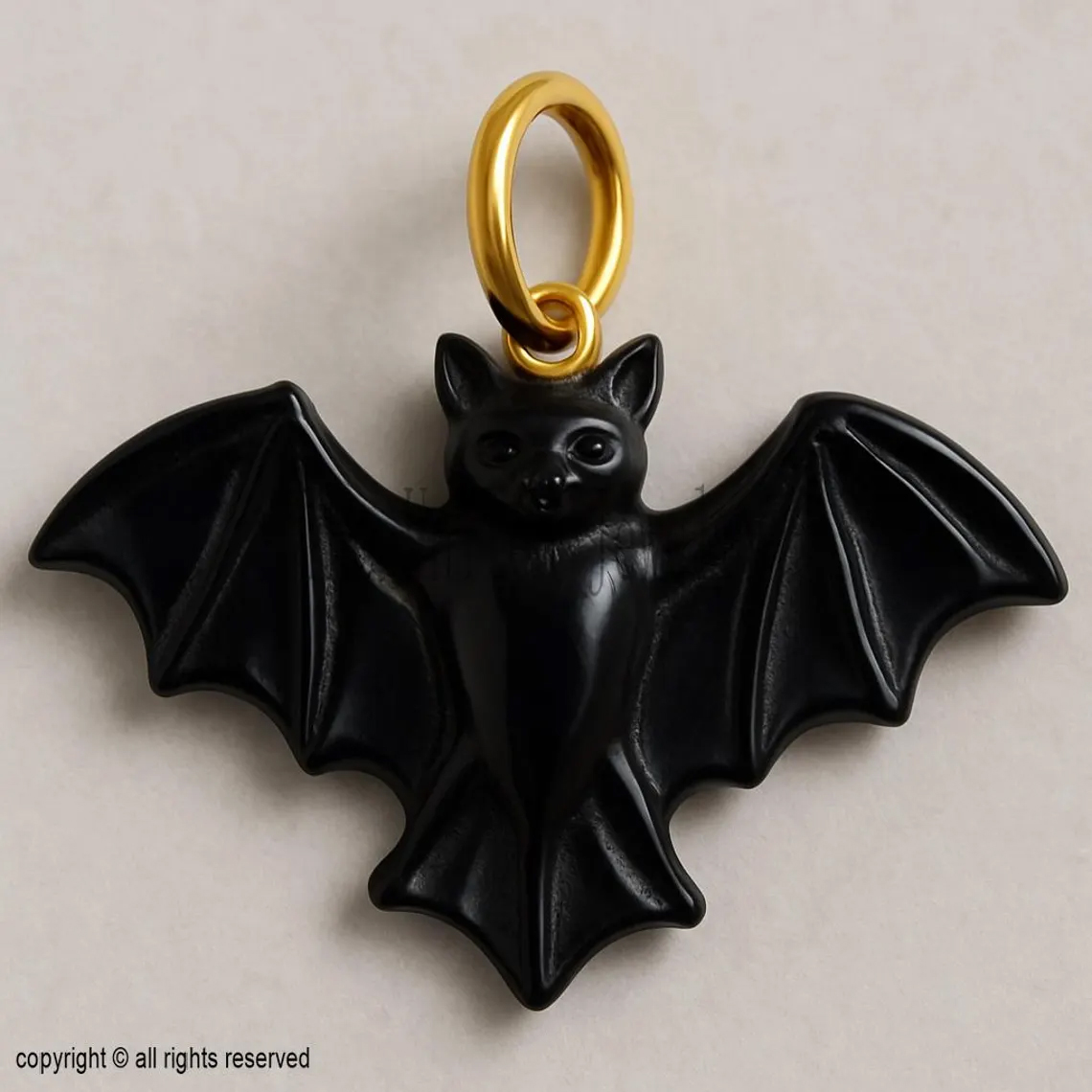 Onyx Style Bat Pendant: 14k Gold Bail, Gothic Halloween Charm
