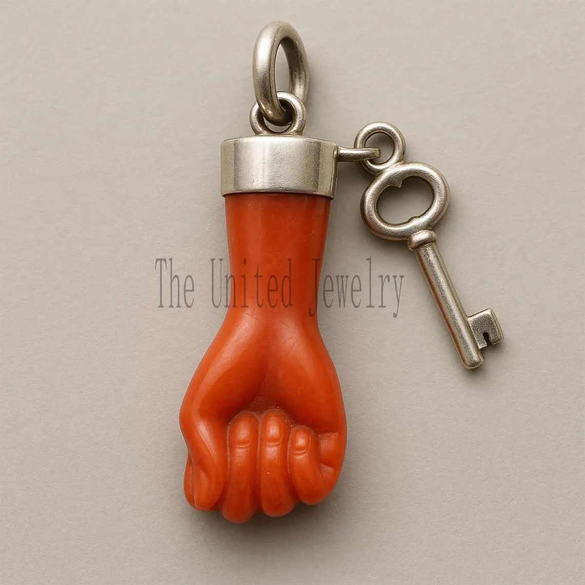 Red Coral Sterling Silver Hand Pendant: Protection Amulet