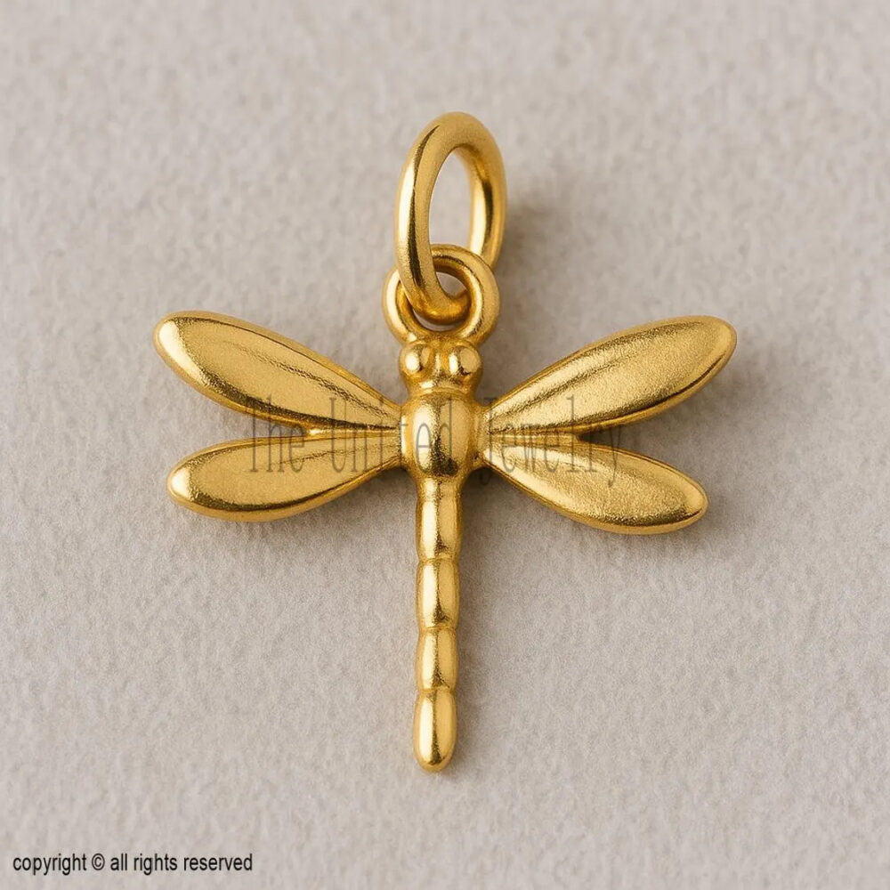 14k Solid Gold Dragonfly Pendant - Minimalist Nature Charm