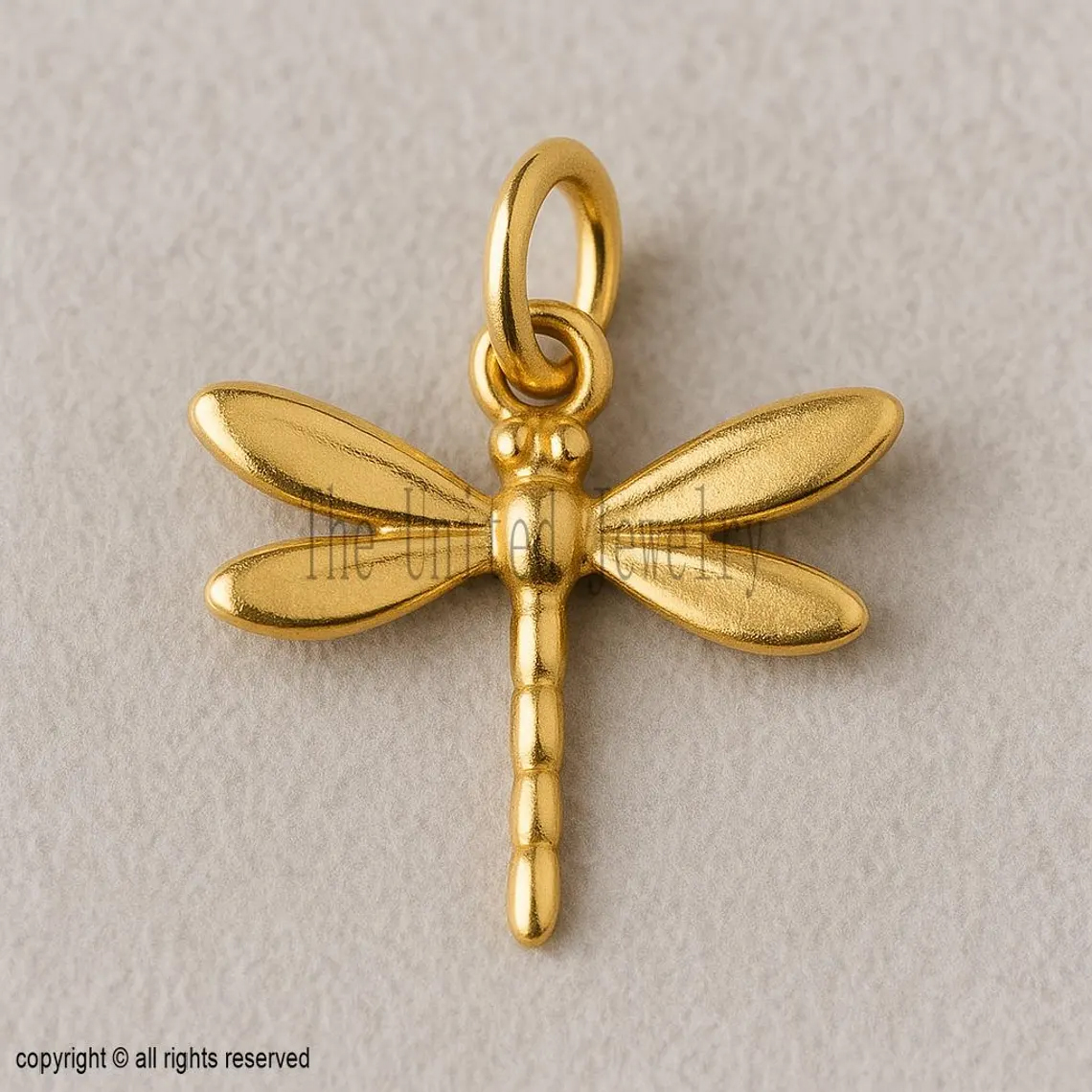 14k Solid Gold Dragonfly Pendant - Minimalist Nature Charm
