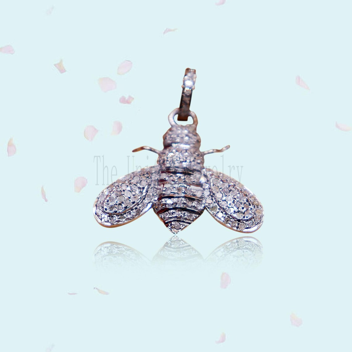 925 Sterling Silver Pave Diamond Bee Charm Pendant Jewelry