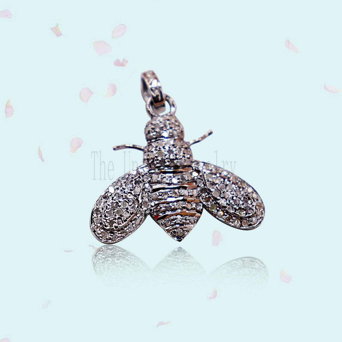 925 Sterling Silver Pave Diamond Bee Charm Pendant Jewelry
