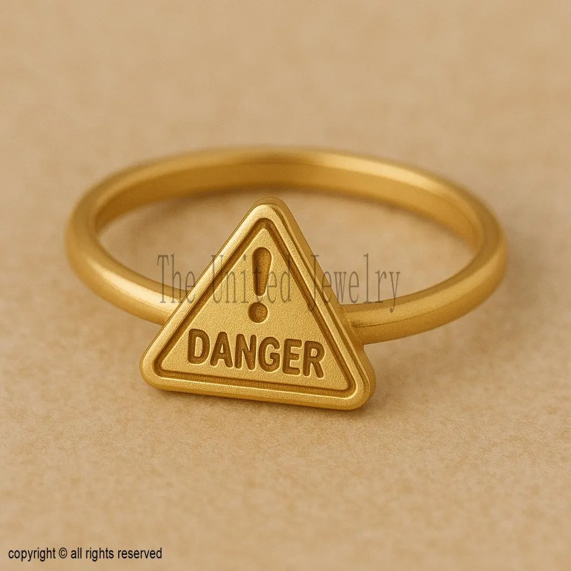 Sterling Silver Danger Sign Ring | Unique Statement Jewelry | Adjustable Triangle Warning Symbol Band