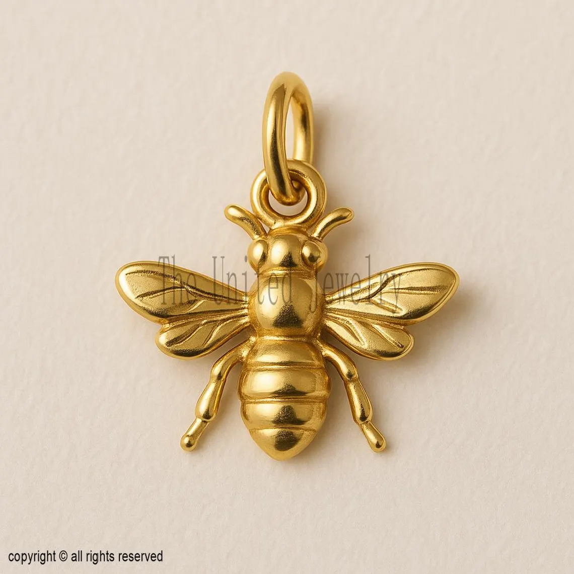 14K Solid Gold Bee Charm: Dainty Matte Honeybee Pendant