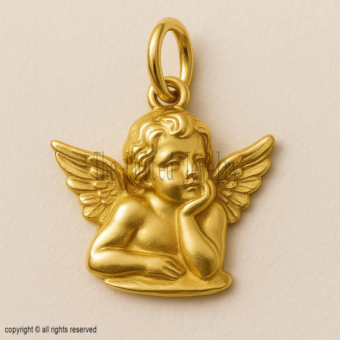 14k Gold Angel Cherub Pendant – Classic Renaissance Style Guardian Angel Charm for Necklace