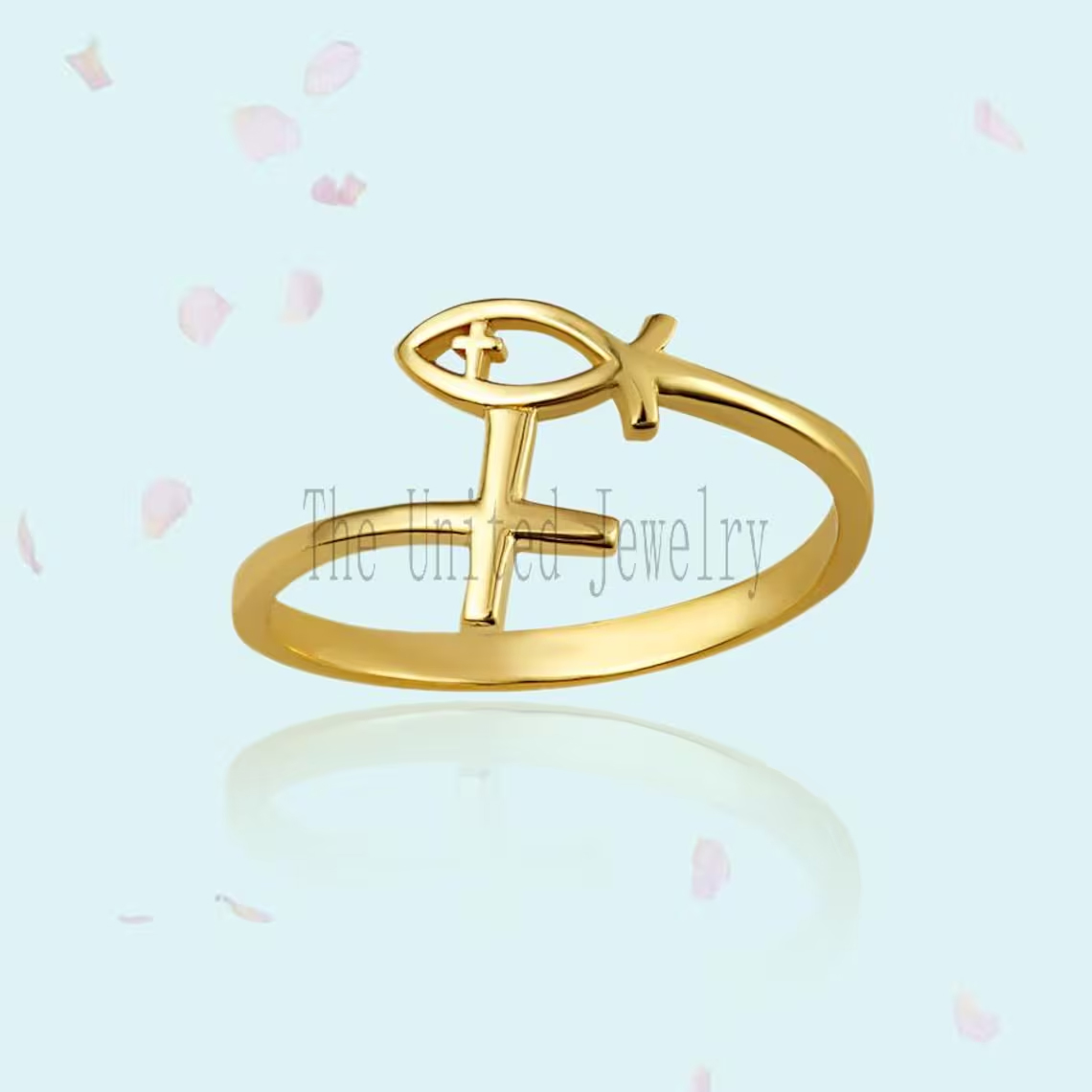 Handmade Jesus Cross Fish Ring 925 Sterling Silver Jewelry