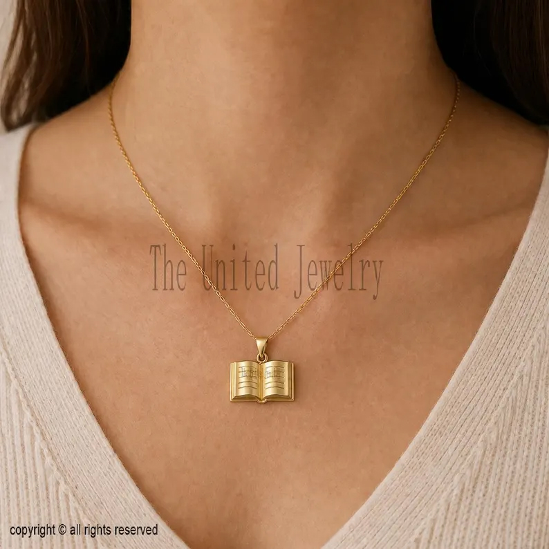 18K Gold Open Book Pendant – Sterling Silver Teacher Gift