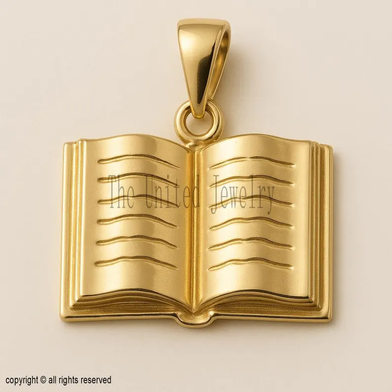 18K Gold Open Book Pendant – Sterling Silver Teacher Gift