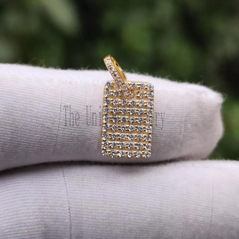14k Yellow Gold Mini Diamond Dog Tag Charm Pendant Jewelry