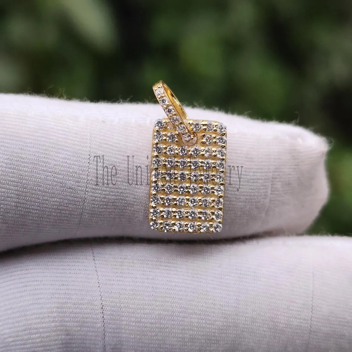 14k Yellow Gold Mini Diamond Dog Tag Charm Pendant Jewelry