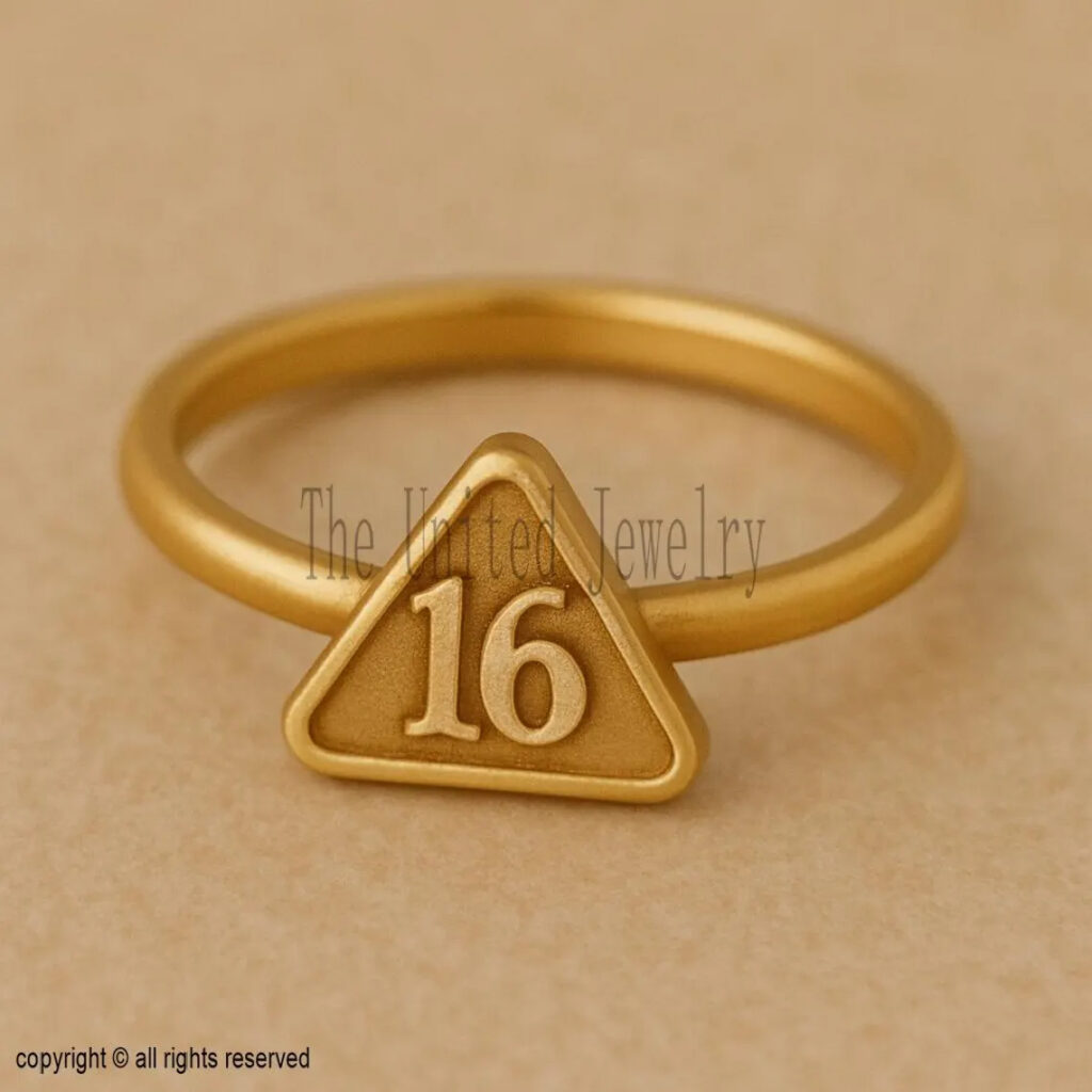 Gold Plated Sterling Silver Number 16 Ring - Minimalist Triangle Design