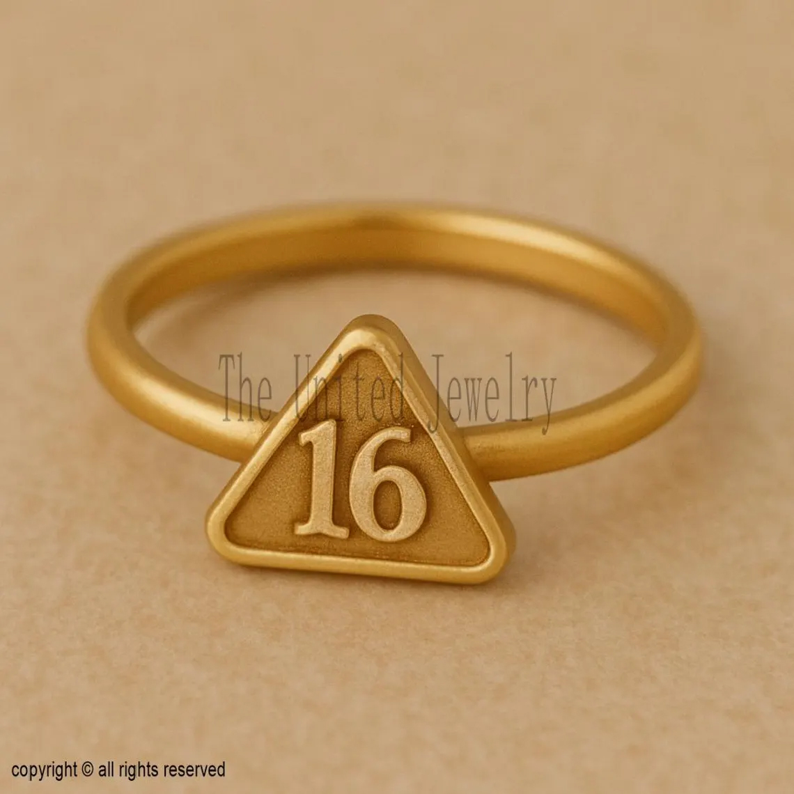 Gold Plated Sterling Silver Number 16 Ring - Minimalist Triangle Design