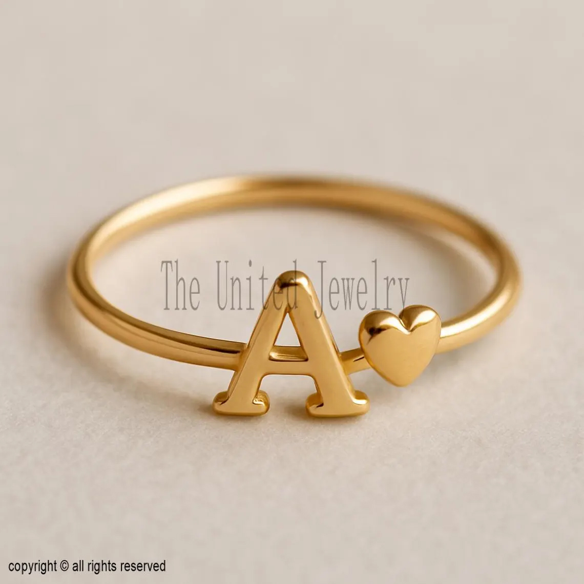 Personalized Gold Plated Sterling Silver Initial Heart Ring
