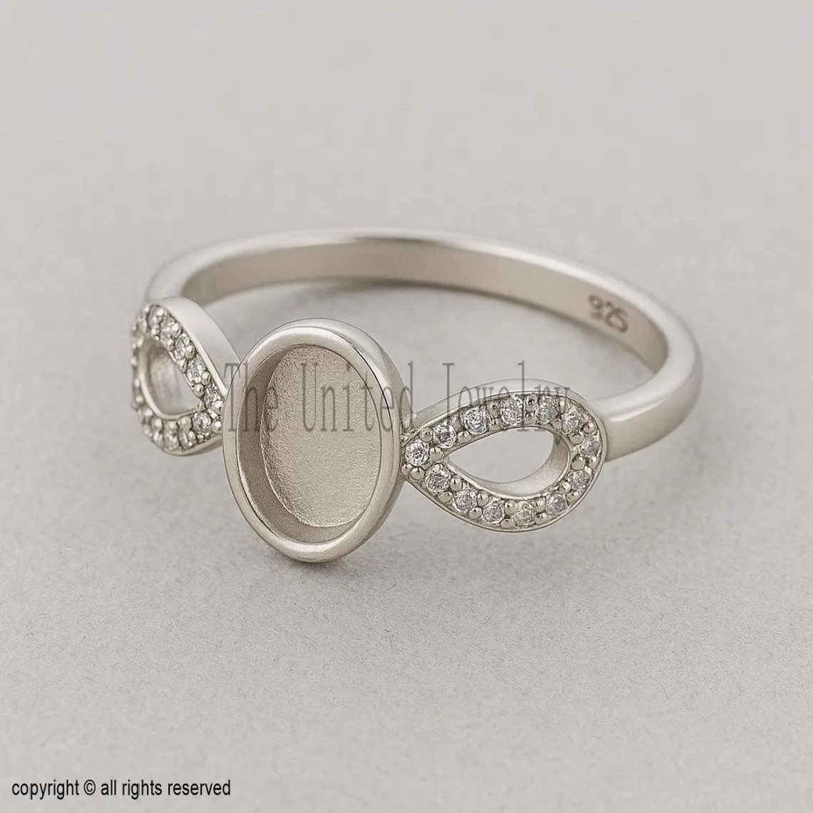 Sterling Silver Infinity Ring Base: Pave CZ Bezel Setting