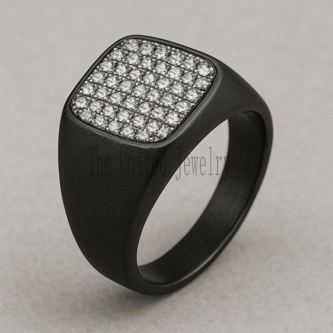 Men's Black Signet Ring: Pave CZ Sterling Silver Iced Out Statement