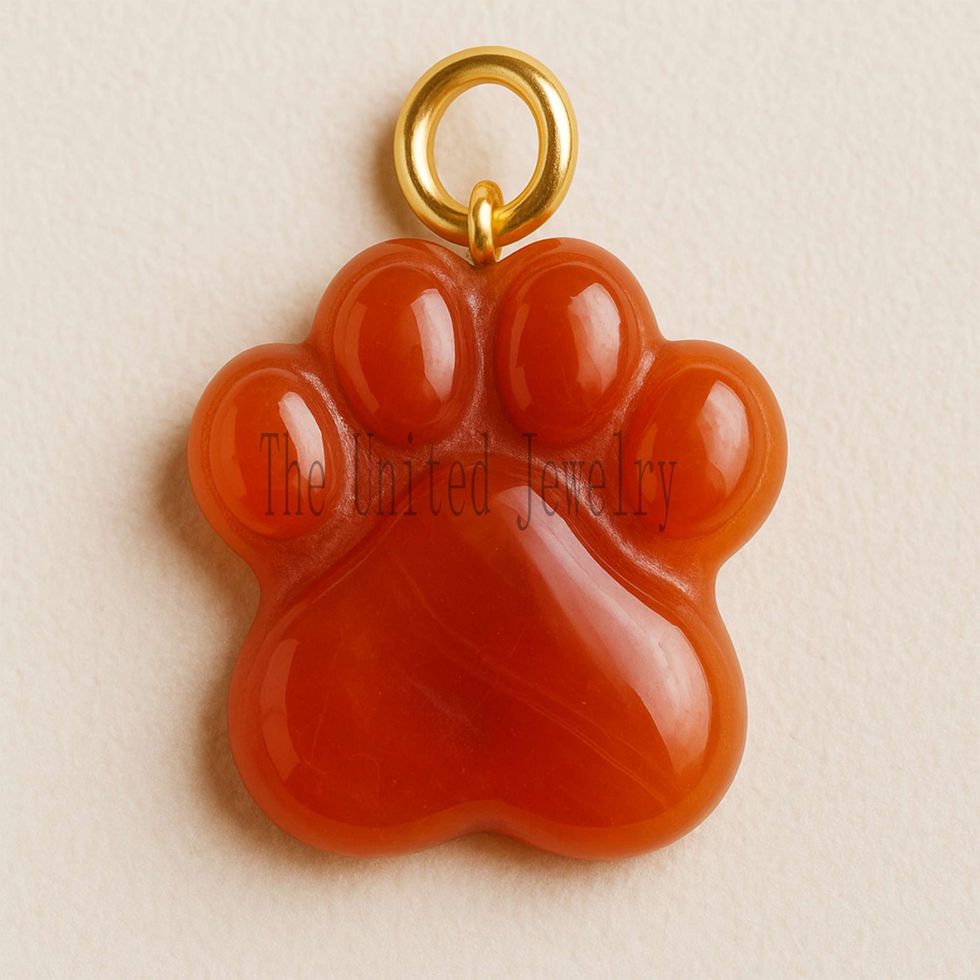 Hand-Carved Carnelian Paw Print Pendant: 18K Gold Plated Sterling Silver
