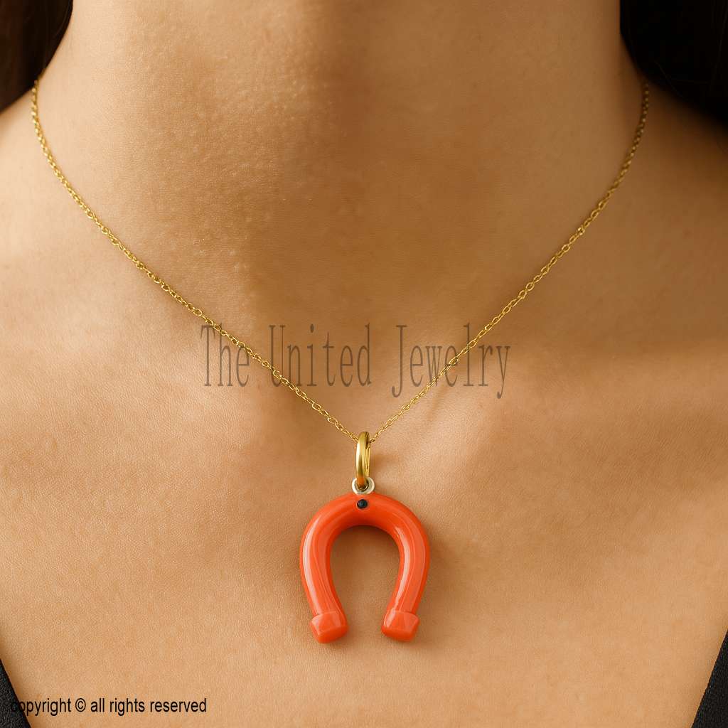 Coral Carving Horseshoe Pendant