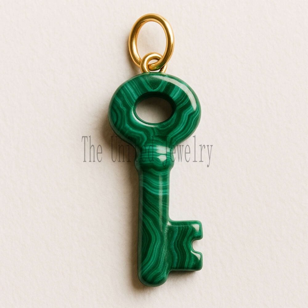Malachite Key Pendant: Gold-Plated Sterling Silver Charm