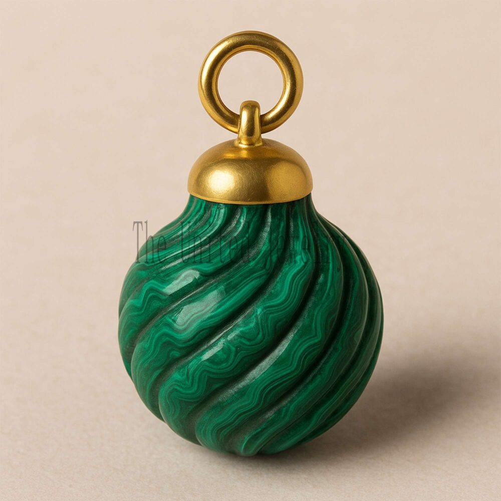 Hand-Carved Malachite Spiral Pendant: Sterling Silver Gemstone Charm