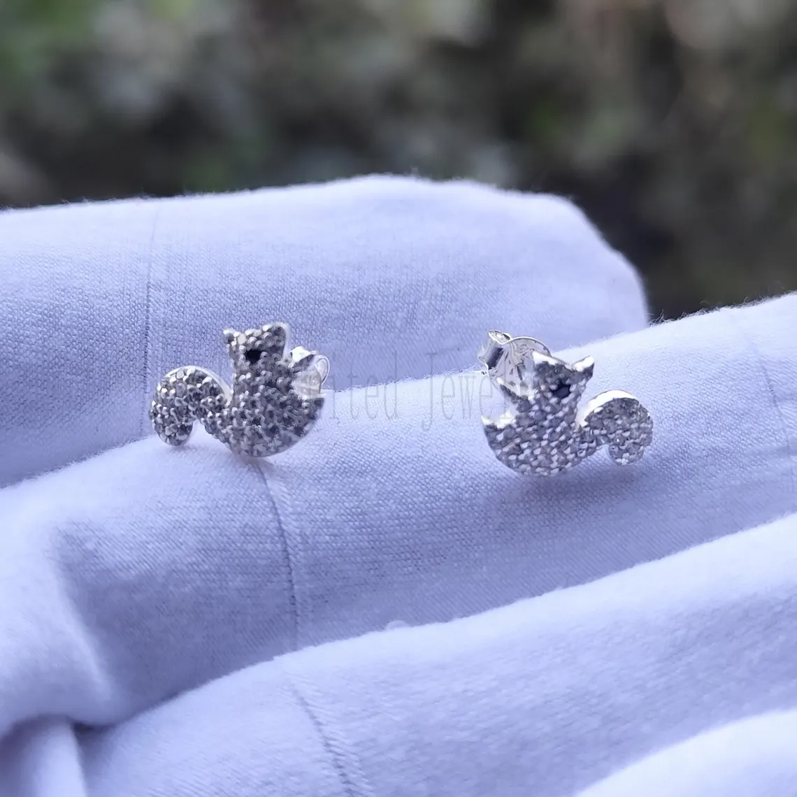 Diamond Squirrel Stud Earrings 925 Sterling Silver Fine Jewelry