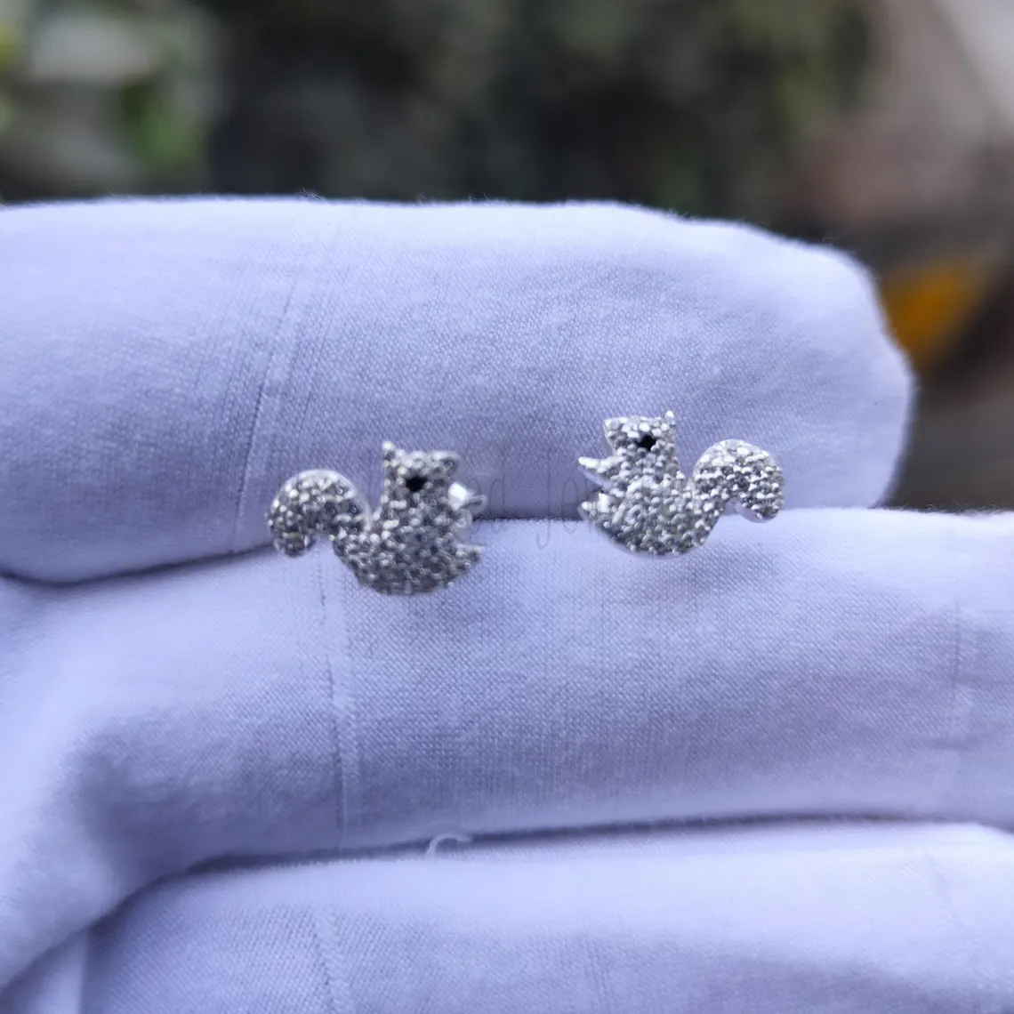 Diamond Squirrel Stud Earrings 925 Sterling Silver Fine Jewelry